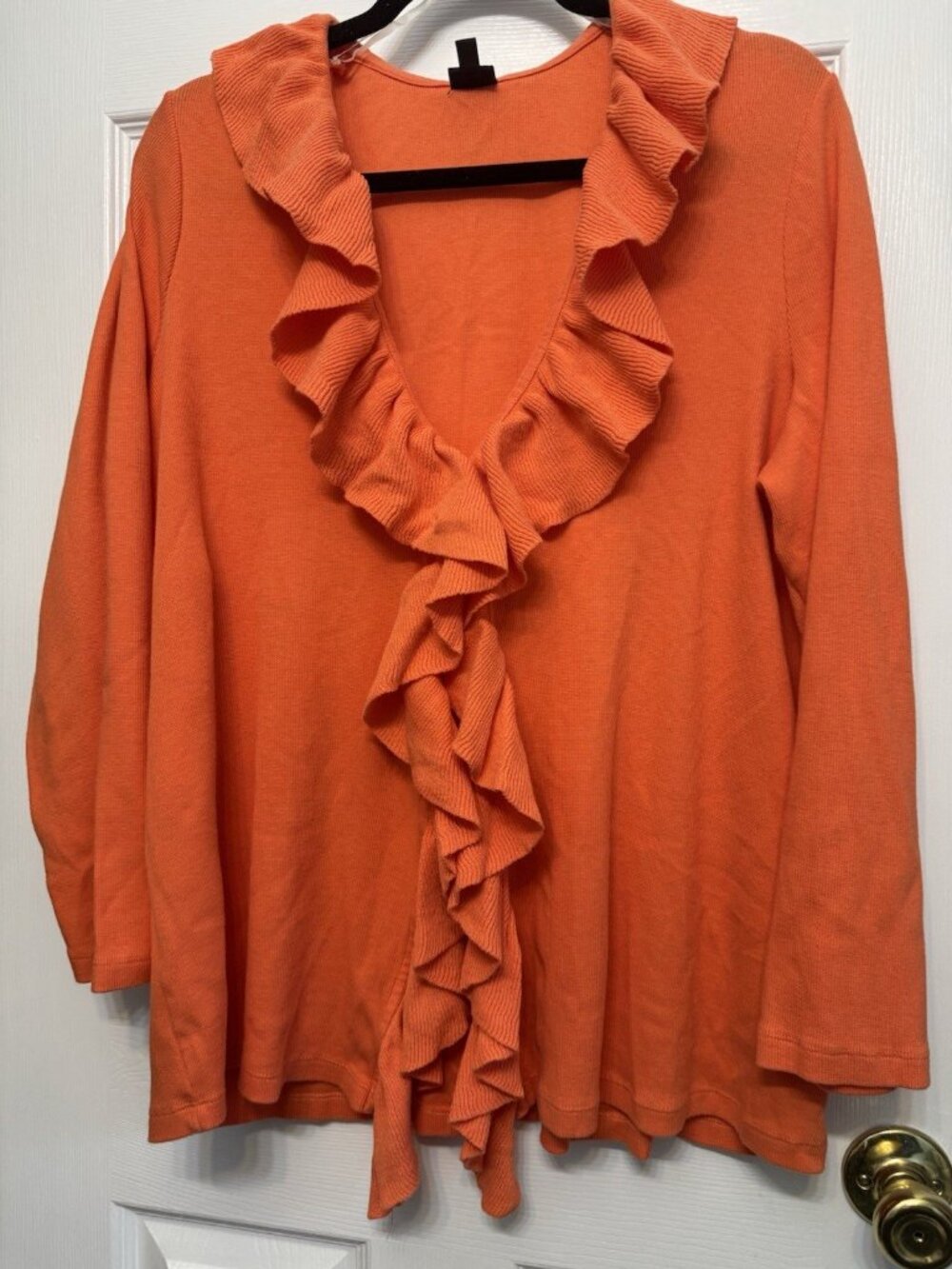 Rafaela Women’s Plus Size 2X Orange Ruffle V-Neck Knit Cardigan